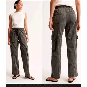 Abercrombie & Fitch Gray Charcoal Baggy Cargo Pull‎ On Pants Small Long Length thumbnail 10