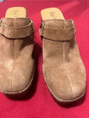 Mules by Korks Suede Tan Clog w/Buckle & Stud Trim thumbnail 9