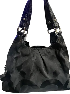 Coach black monogram hobo bag "C" pattern sateen fabric, signature Coach hangtag thumbnail 2