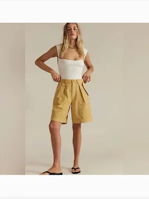 Free People Tybee Pleat Chino Shorts. NWT. Sepia tone thumbnail 3