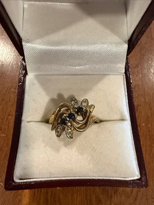 Vintage 14 KT GE ESPO Floral Blue Sapphire Accent Ring with CZ Size 6 thumbnail 1