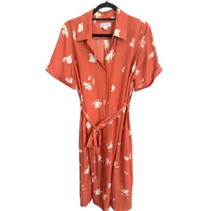 AVA & VIV Plus Size Orange Floral Dress Midi Belted‎ Pockets 1X thumbnail 4