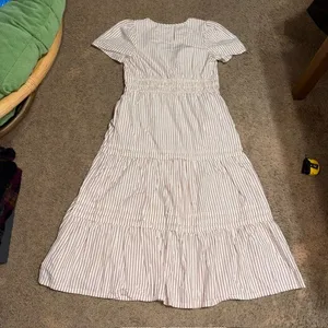 Quince 100% Organic Cotton Poplin Tiered Maxi Dress Terracotta Stripe Small thumbnail 8