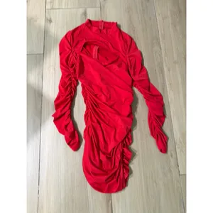 NEW Long Sleeve Cut Out Bodycon Ruched Party Club Mini Dress L thumbnail 3