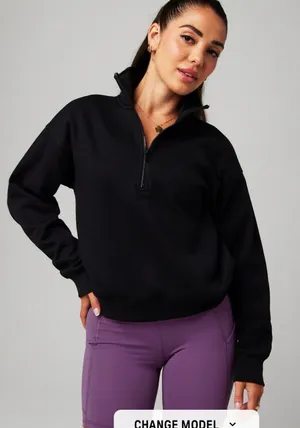 Fabletics COZY FLEECE HALF ZIP SWEATSHIRT, BLACK, M Womens New thumbnail 1