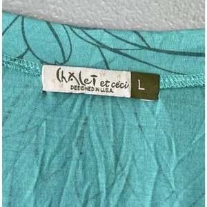 Chalet Tunic Top Size Large Blue Bamboo Lotus Flower Floral Knit Lagenlook Artsy thumbnail 6