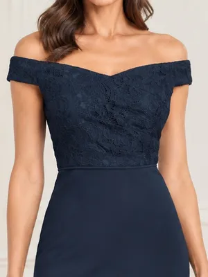 NWT Adrianna Papell Size 2 Navy Lace Off Shoulder Mermaid Formal Gown Dress thumbnail 7