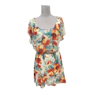 AUW FLoral Chiffon Blouson Dress Large Braided Narrow Belt thumbnail 2