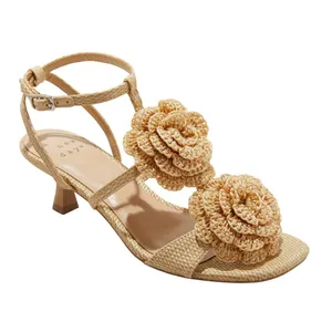A New Day Womens Esme Floral Crochet Kitten Heels 92979007 Tan Brown 7.5M thumbnail 7
