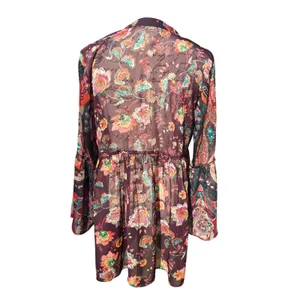 Soft‎ Surroundings Asteria Tunic Top Womens Medium Brown Floral Boho Mesh Beaded thumbnail 6