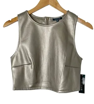 Kirious Faux Leather‎ Sleeveless Crop Top Size Medium Taupe thumbnail 1