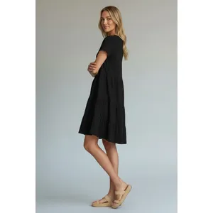 Time and Tru Womens Dress Size M Black Tiere Cotton Minimalist Whimsigoth thumbnail 5