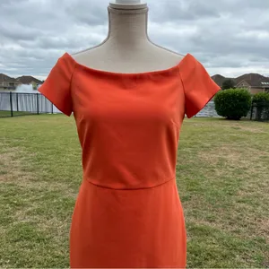 Alice + Olivia Aleah Off Shoulder Orange Sheath Dress thumbnail 4