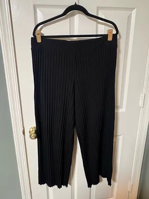 A New Day Edgy Casual Chic Black Ribbed Flowy wide leg Pants Size XL thumbnail 2