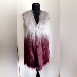 Lisa Rinna Collection Faux Fur Ombré Vest Size Medium. Silver/ maroon thumbnail 2
