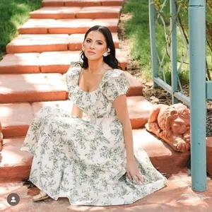 Rachel Parcell Off Shoulder Ruffle Tiered Floral Midi Dress Size 4 Sage‎ Toile thumbnail 11