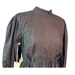 Happy x Nature NWT M Black Embroidered Cotton Open Back Tie Mini Dress Pockets thumbnail 3