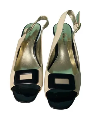 Anne Klein Elegant Slingback Heels Cream Black Buckle Peep Toe‎ Dress S-187 thumbnail 1