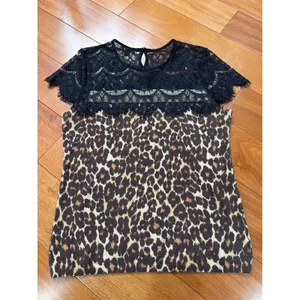 Ann Taylor Leopard Print Lace Yoke‎ Top Womens Brown Black Knit Sweater M thumbnail 5