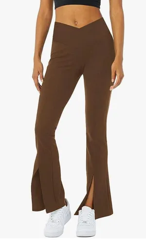 Crossover High Waisted Yoga Pants Brown Size M thumbnail 1