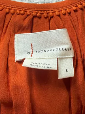Anthropologie Fall Orange Polka V-Neck Short Sleeve Smocked Waist Short Dress L thumbnail 6