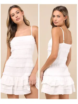 Lulus Emele White Textured Tiered Mini Dress Size Small NWT Sleeveless Feminine thumbnail 2