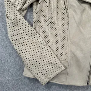 Iris Setlakwe Perforated Suede Moto Jacket Zip Up Women's 8 Beige Long Sleeve thumbnail 2