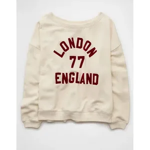 American Eagle Sweatshirt AE Off The Shoulder London 77 England Small Cream thumbnail 14
