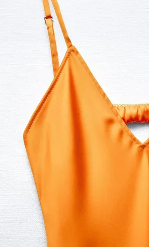 Zara dress maxi midi hot orange satin effect wedding party cocktail thumbnail 11