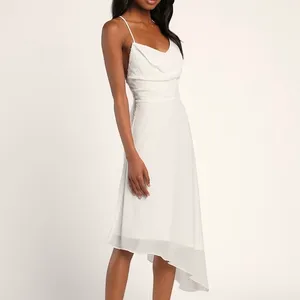 Lulus A Chance on Romance White Swiss Dot Asymmetrical Midi Dress Junior Size Large thumbnail 3