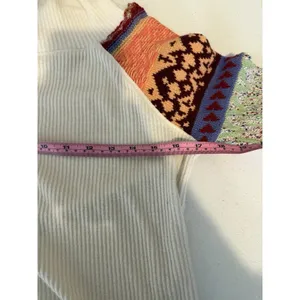 Free People Mixed Knit Cowl Neck Sweater S Boho Patchwork Fair Isle Sleeve Prism thumbnail 5