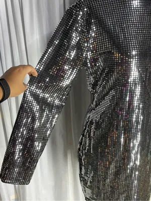 Black/Silver Sequin Mini Dress With Turtleneck Collar And Zipper Closure Size M thumbnail 5