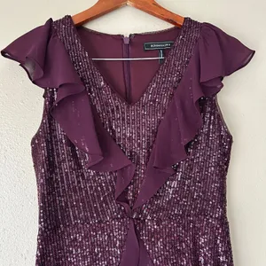BCBGMaxAzria Purple Sequin Ruffle Mini Dress Size Small thumbnail 6