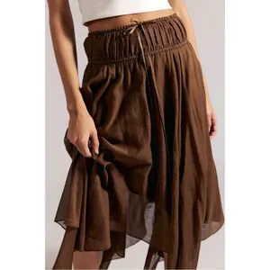 Free People FP One Bohemian Fairy Kaia Asymmetrical Midi Skirt Brown Large NWT thumbnail 4