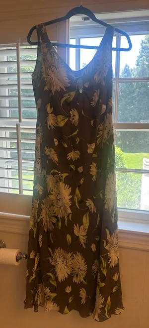 Ellen Tracy Paneled Asymmetric-Hem Midi Dress size 8 nwt brown floral lined silk thumbnail 1