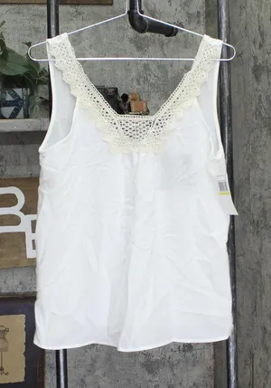 Miss Chievous Juniors Crochet-Trim Tank Top Shirt White M thumbnail 1