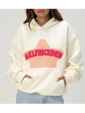 Aelfric Eden Embroidered Eden Star Womens Oversized Hoodie Cream thumbnail 2