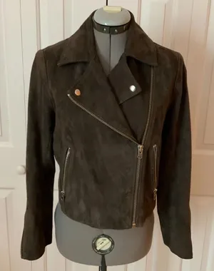 Sale! Topshop Genuine Coffee Brown Suede Moto Jacket Us6 thumbnail 1