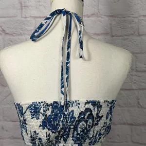 Blue and White Large Floral Halter Maxi Dress thumbnail 7