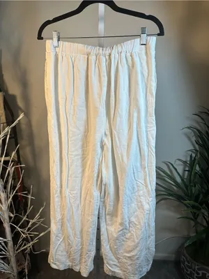 B104. CeCe White Elastic Waist Linen-Blend Wide leg pants thumbnail 3