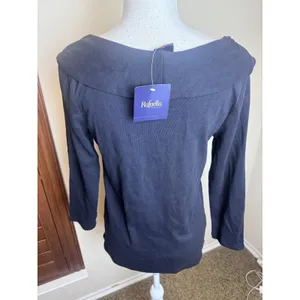 Rafaella Black Boat Neck Long Sleeve Top Metal Detail Shirt sz Small NWT thumbnail 3