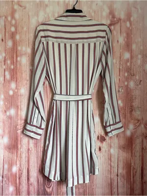 Express Outlet White Convertible Sleeve Red Striped Long Sleeve Shirt Dress Sz S thumbnail 10