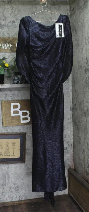 Betsy & Adam Womens Long Metallic Cape Gown A24013D Navy Blue / Royal 4 thumbnail 1