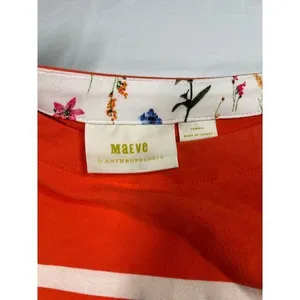 Maeve‎ orange and White Striped 3/4 Sleeve Top Casual Nautical Style XS thumbnail 2