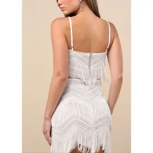 Lulus Soiree of the Decade White Sequin Fringe Two-Piece Mini Dress size XS Coac thumbnail 3