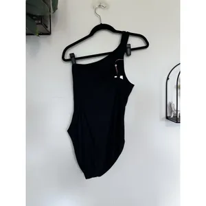NWT Quince Black Italian One Shoulder One-Piece Swimsuit Size Medium thumbnail 2
