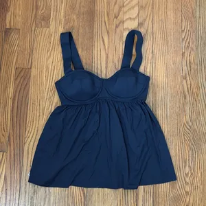 Michael‎ Kors Solids Underwire Baby Doll Tankini Bikini Top Navy XS NWT thumbnail 2