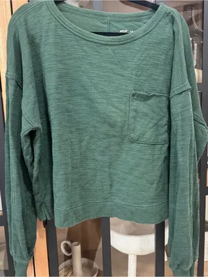 Aerie forest green long sleeve cropped tee pullover ribbed pocket ribbed knit thumbnail 5