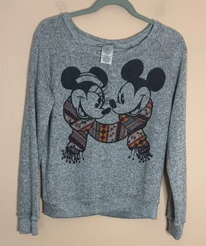 Disney Gray Crewneck Sweatshirt with Mickey & Minnie Scarf Graphic thumbnail 1