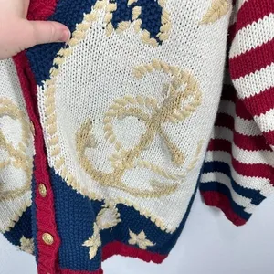 Vintage Nautical‎ Anchor Star Striped Chunky Knit Cardigan Sweater 90s Teacher thumbnail 8